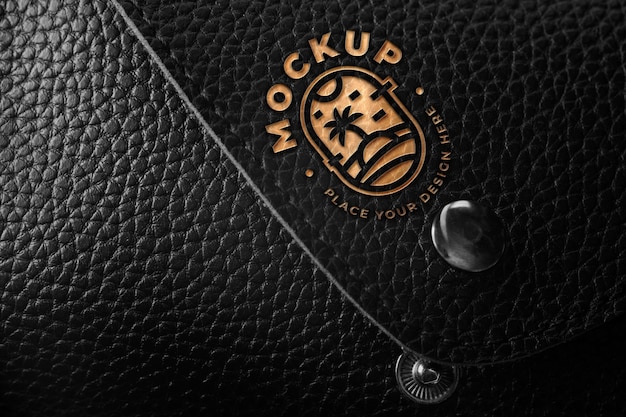 Logo design mock-up on leather material