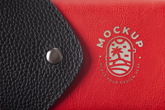 Logo design mock-up on leather material
