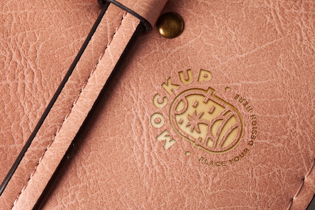 PSD logo design mock-up on leather material