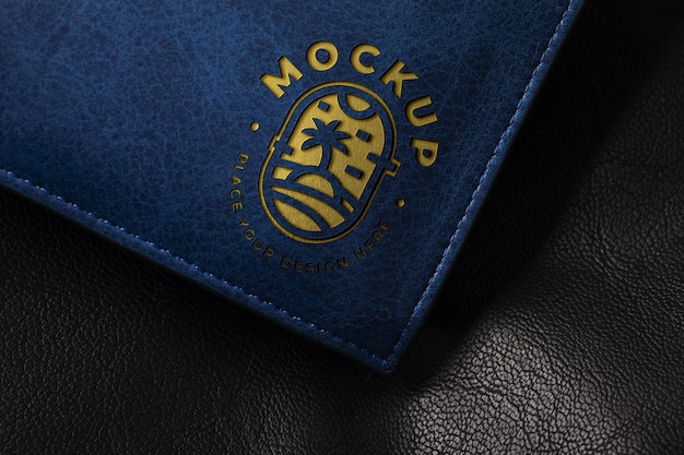 PSD logo design mock-up on leather material