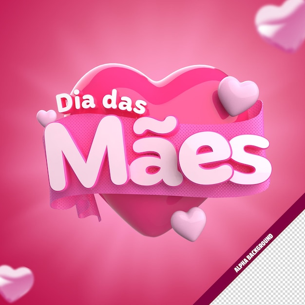 Logo dia das maes rosa com faixa e coracao розовый логотип дня матери с баннером и сердцем