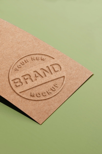 PSD logo embossed on craft paper card mockup design