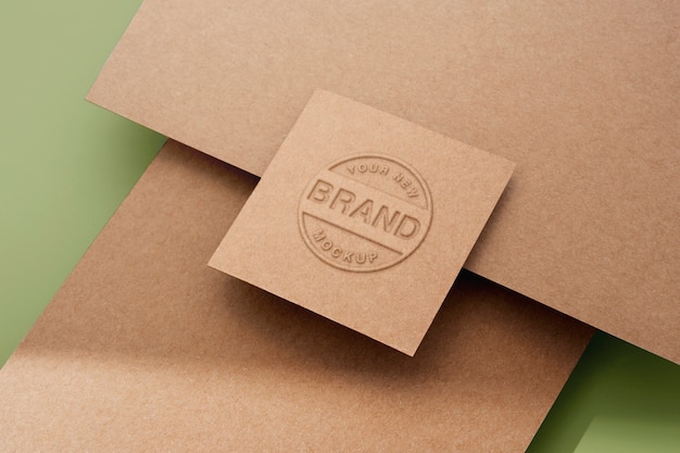 PSD logo embossed on craft paper card mockup design