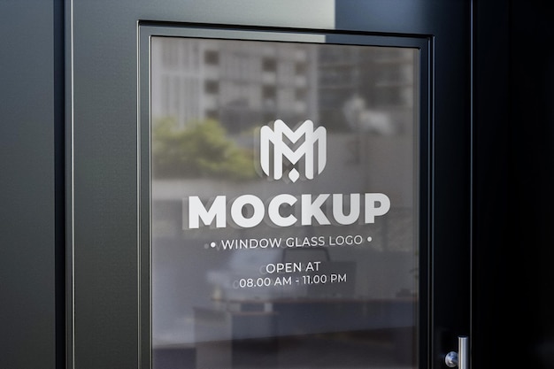 Adesivo per finestra con mockup di vetro con logo