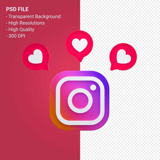 PSD logo instagram w ikonie renderowania 3d