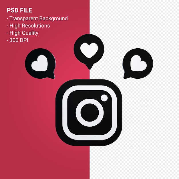 PSD logo instagram w renderowaniu 3d na białym tle