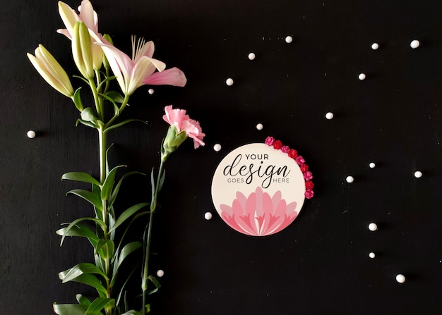 PSD logo label mockup with flowers