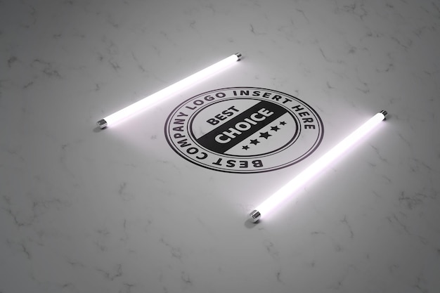 PSD logo in the light of fluorescent lamps   mockup template