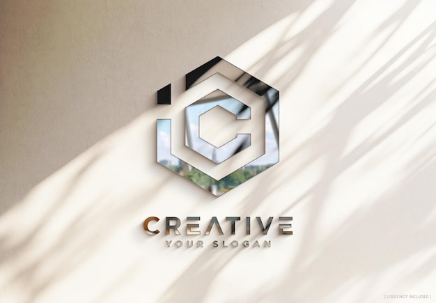 PSD logo met reflecterend 3d-metaaleffect mockup