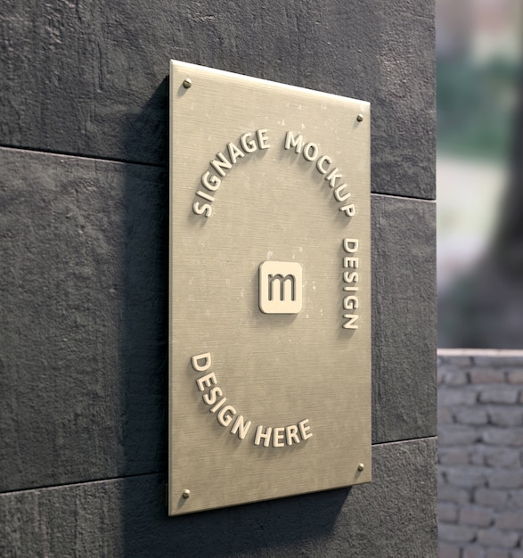 PSD logo on metal signage  mockup