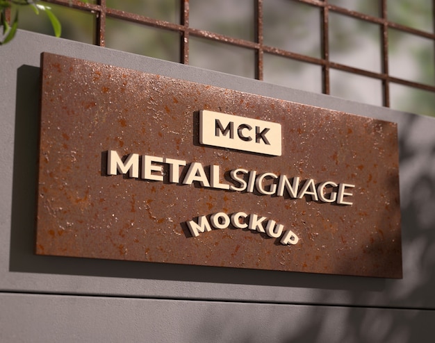 PSD logo on metal signage  mockup