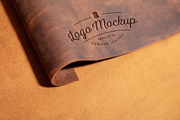 Logo mock-up effect on leather material