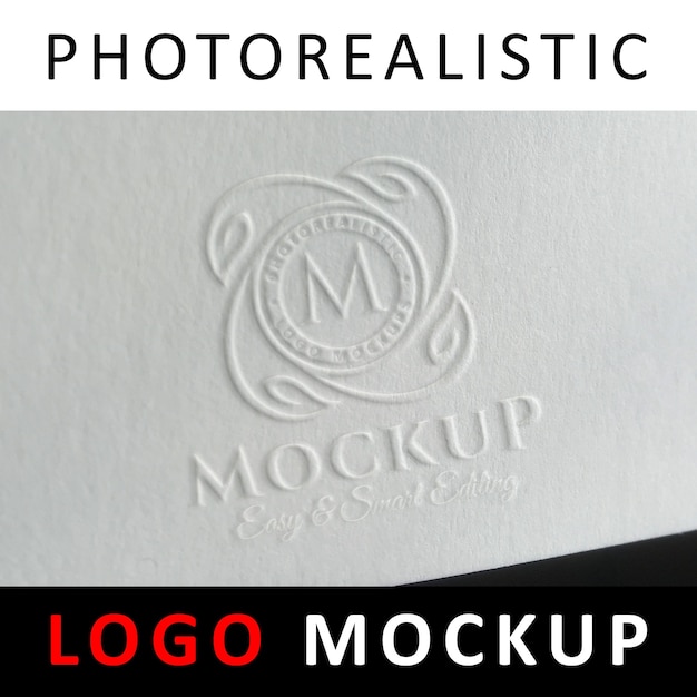 PSD logo mock up - embossed logo on paper
