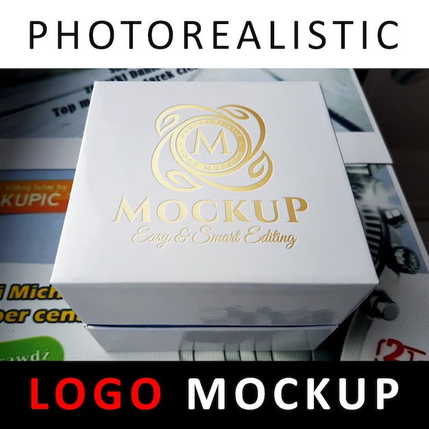 Logo mock up - gold foil stamping logo on white box