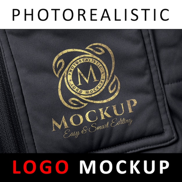 Logo mock up - golden logo on black jacket