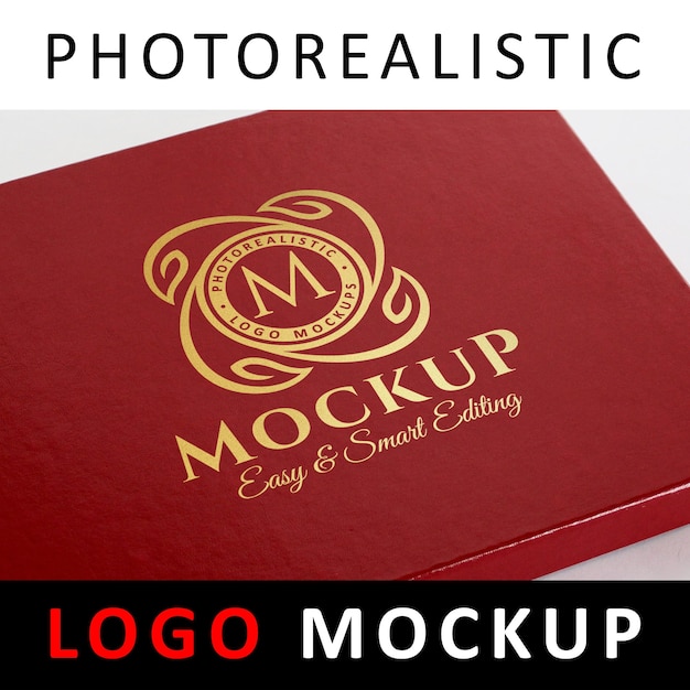 Logo mock-up - goudfolie stempelen logo op rode sieraden doos