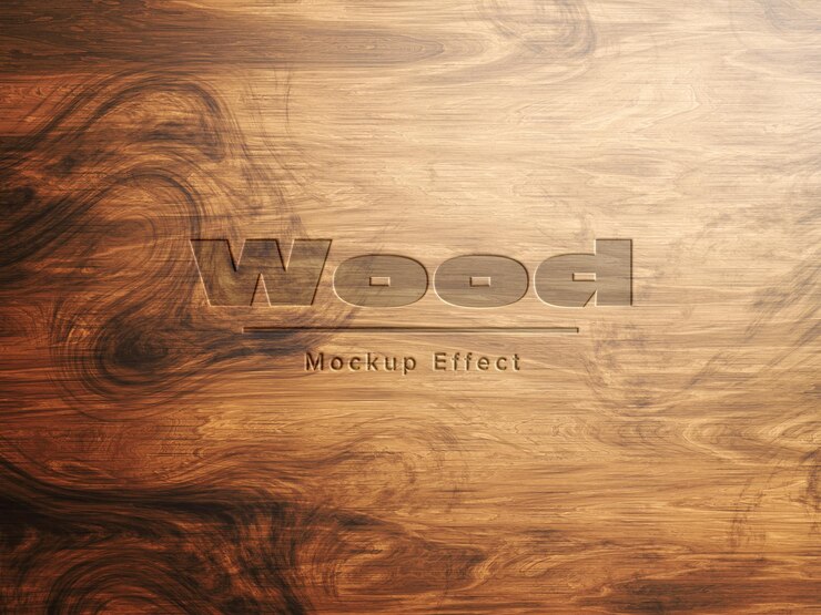 PSD logo mock-up op houten achtergrond