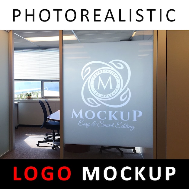 PSD logo mock up - sandblasting glass office