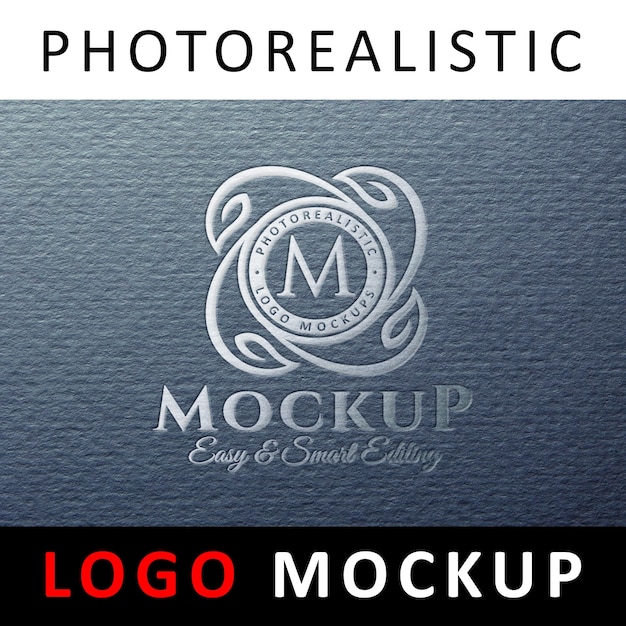 Logo mock up - логотип с логотипом из серебряной фольги на синей серой бумаге