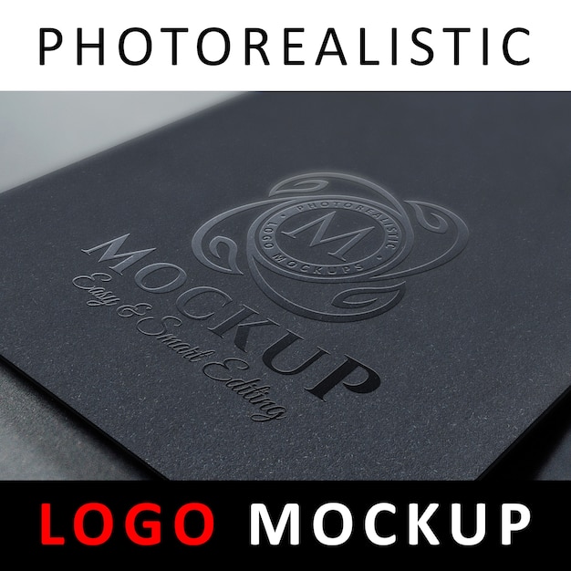 PSD logo mock up: stampa spot uv su carta nera