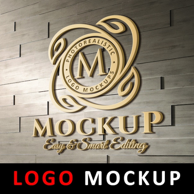 Logo mockup - 3d golden logo on brick wall