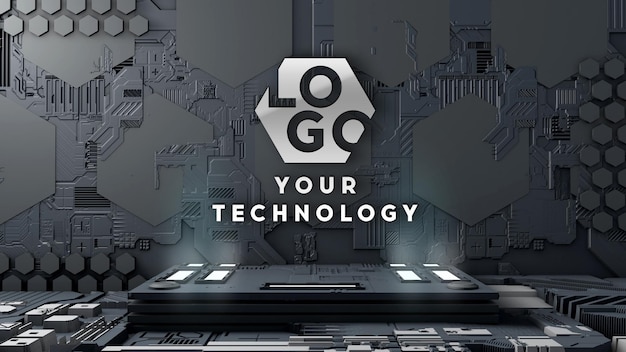 Logo mockup 3d-technologie circuitmuur