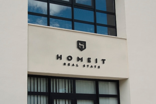 Logo mockup beige facade sign
