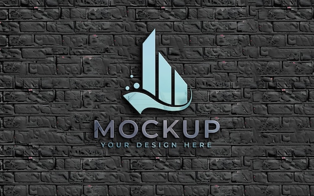 Modello del logo su una parete di mattoni neri per la presentazione del design