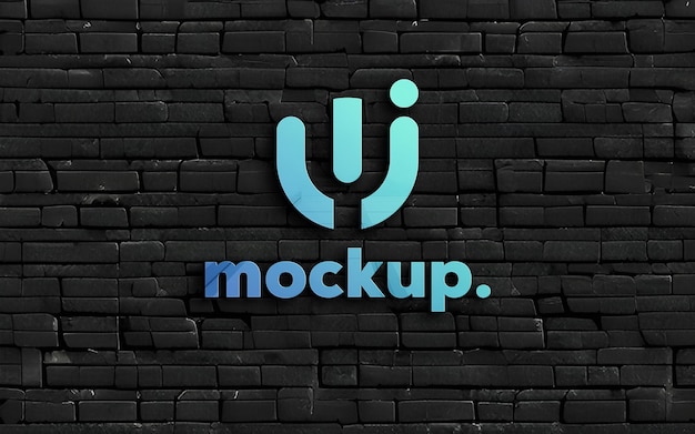 Logo mockup on black brick wall for design presentation