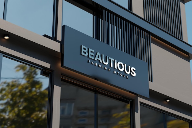 Logo mockup on black facade store sign