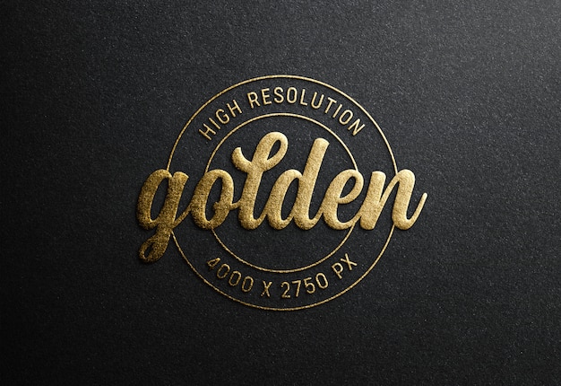 PSD logo mockup su carta nera con effetto goffrato oro