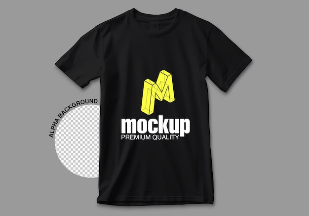 Logo mockup on black tshirt on transparent background