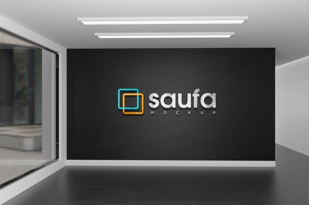 Logo Mockup on Black Wall Office Room