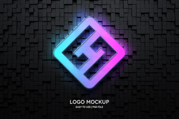 PSD logo mockup on black wall