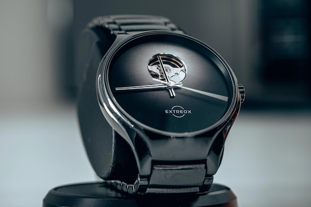 PSD logo mockup on a black wristwatch