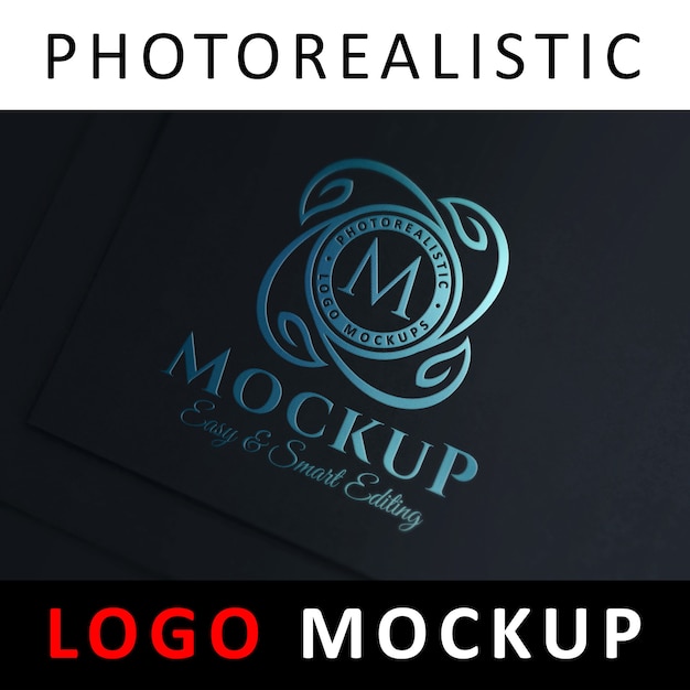 Logo mockup  - 黒いカードにロゴを押す青い箔