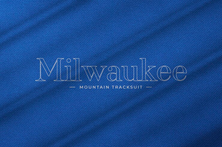 PSD logo mockup on blue texture background