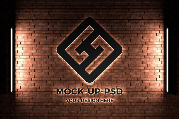 PSD logo mockup on brick wall