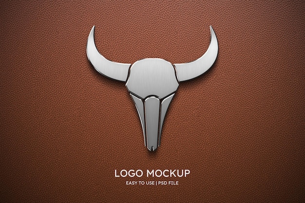 PSD logo mockup on brown leather