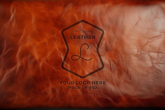 PSD logo mockup on brown leather