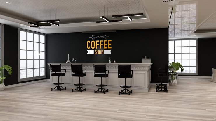 PSD logo mockup in the coffee shop bar restaurant