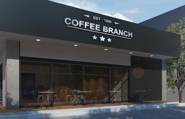 Logo mockup on coffee shop facade