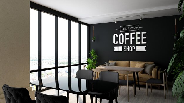 Logo mockup in coffee shop wall signage