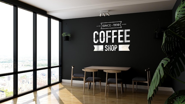 Mockup di logo nella segnaletica a parete della caffetteria