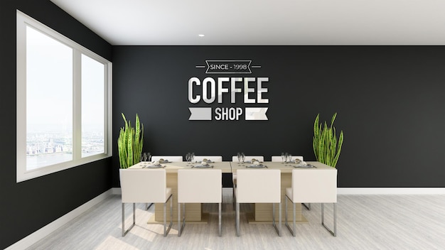 Logo mockup in coffee shop wall signage