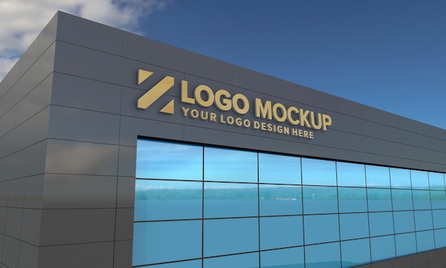 Logo mockup design edificio vista laterale rendering 3d