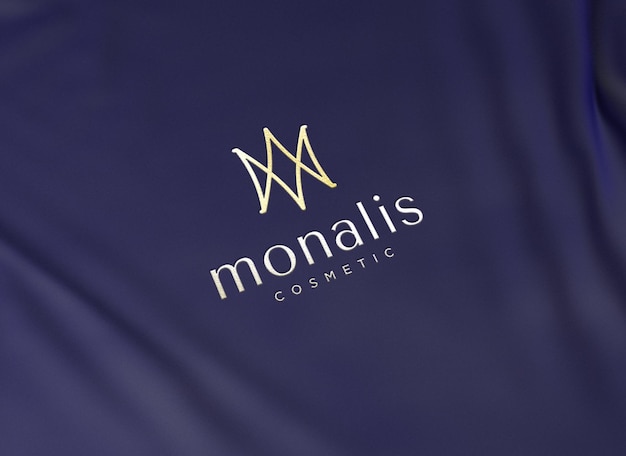 PSD logo mockup engraved on dark blue fabric