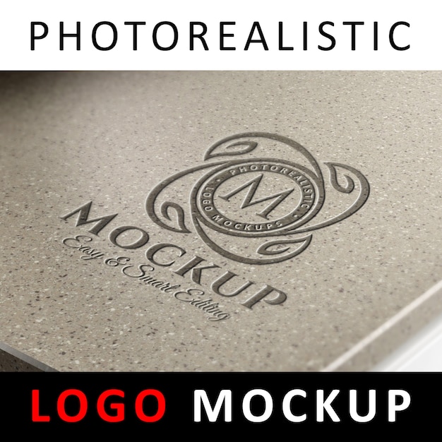 PSD logo mockup - engraved logo on granite surface