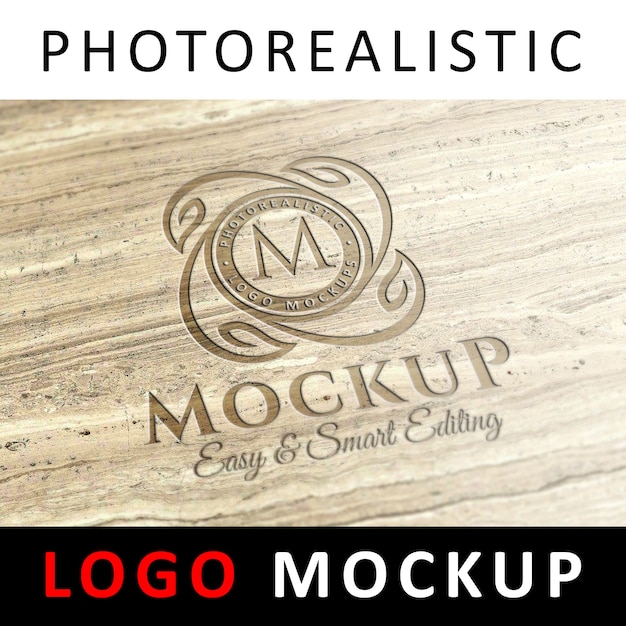 PSD logo mockup - engraved logo on old marble surface