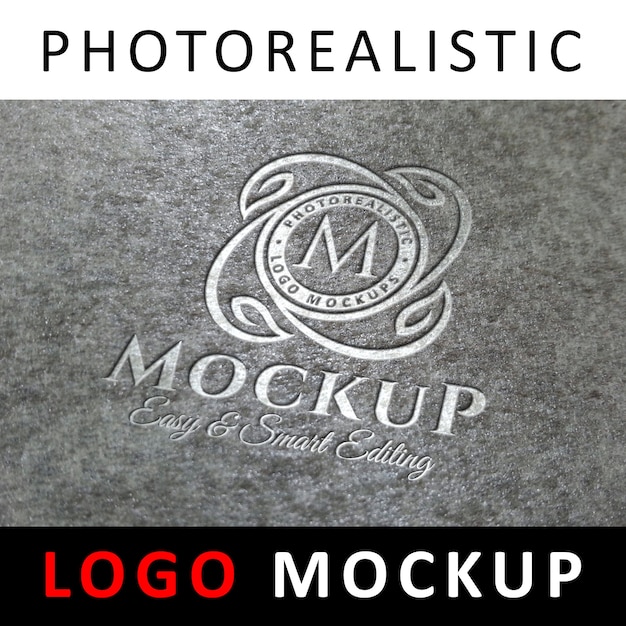 Logo mockup - logo argento inciso su superficie ruvida grigia